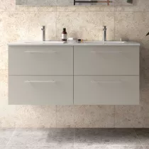 Ensemble SILANE 121cm Gris satin&eacute; meuble 4 tiroirs + vasque double (poign&eacute;es et miroir en option) - SALGAR R&eacute;f. 118065