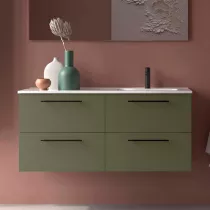 Ensemble SILANE 121cm Vert satin&eacute; meuble 4 tiroirs + vasque avec plan &agrave; gauche (poign&eacute;es et miroir en option) - SALGAR R&eacute;f. 1187
