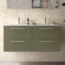 Ensemble SILANE 121cm Vert satin&eacute; meuble 4 tiroirs + vasque double (poign&eacute;es et miroir en option) - SALGAR R&eacute;f. 118062