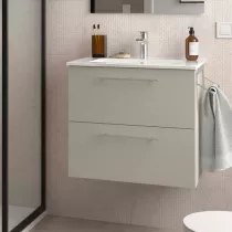 Ensemble SILANE 61cm Gris satin&eacute; meuble 2 tiroirs + vasque (poign&eacute;es et miroir en option) - SALGAR R&eacute;f. 118047