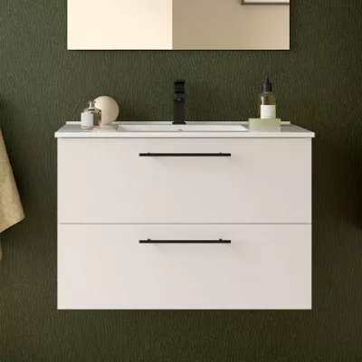 Ensemble SILANE 81cm Blanc satin� meuble 2 tiroirs + vasque (poign�es et miroir en option) - SALGAR R�f. 118048