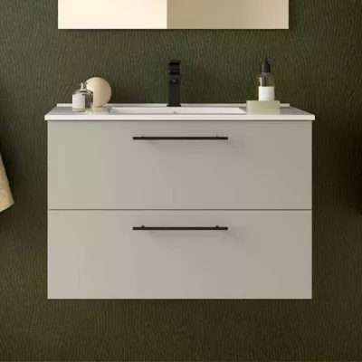 Ensemble SILANE 81cm Gris satin� meuble 2 tiroirs + vasque (poign�es et miroir en option) - SALGAR R�f. 118052