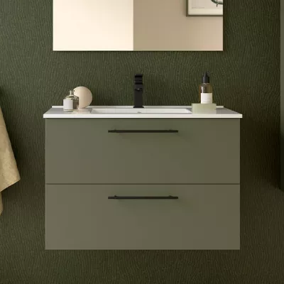 Ensemble SILANE 81cm Vert satin� meuble 2 tiroirs + vasque (poign�es et miroir en option) - SALGAR R�f. 118049