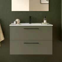 Ensemble SILANE 81cm Vert satin&eacute; meuble 2 tiroirs + vasque (poign&eacute;es et miroir en option) - SALGAR R&eacute;f. 118049
