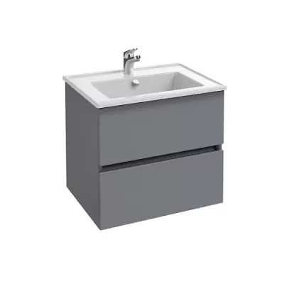 Ensemble TOLBIAC 60 cm 2 tiroirs - Finition m�lamin� Gris mat - Meuble + Vasque - JACOB DELAFON EB2350-NGY