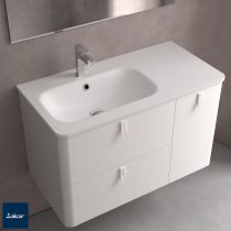 Ensemble UNIIQ 90cm Blanc mat - 2 tiroirs/1 porte à droite - Meuble + Plan-vasque Solid-surface - Poignées au choix