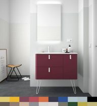 Ensemble UNIIQ 90cm COULEUR - 2 tiroirs/1 porte à droite - Meuble + Plan-vasque Solid-surface - Coloris & Poignées au choix