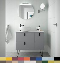 Ensemble UNIIQ 90cm COULEUR - 2 tiroirs/1 porte à droite - Meuble + Vasque à poser - Coloris & Poignées au choix