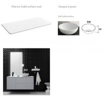 Ensemble UNIIQ 90cm COULEUR - 2 tiroirs/1 porte à droite - Meuble + Vasque à poser - Coloris & Poignées au choix