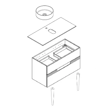 Ensemble VIBRATO  prise de main  100cm meuble 2 tiroirs / Plan Ch�ne + vasque Perle - Laque / Bandeau placage ch�ne - DECOTEC