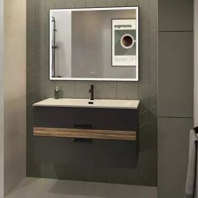 Ensemble VIBRATO 100cm meuble 2 tiroirs + plan-vasque c�ramique - D�cor bois ou laque au choix - DECOTEC