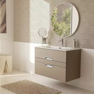 Ensemble VIBRATO 80cm meuble 2 tiroirs + plan-vasque c�ramique - D�cor bois ou laque au choix - DECOTEC