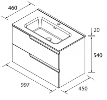Ensemble VIMA 101cm Blanc satin&eacute; meuble 2 tiroirs + vasque (miroir en option)  - SALGAR R&eacute;f. 111764