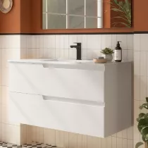 Ensemble VIMA 101cm Blanc satin&eacute; meuble 2 tiroirs + vasque (miroir en option)  - SALGAR R&eacute;f. 111764