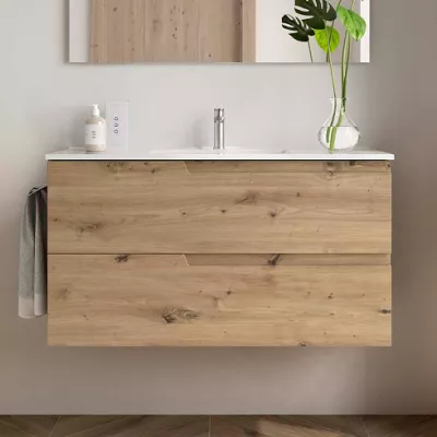 Ensemble VIMA 101cm Ch�ne Montana meuble 2 tiroirs + vasque (miroir en option)  - SALGAR R�f. 117942