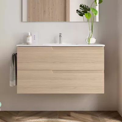 Ensemble VIMA 101cm Ch�ne Sienna meuble 2 tiroirs + vasque (miroir en option)  - SALGAR R�f. 117962
