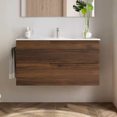 Ensemble VIMA 101cm Noyer maya meuble 2 tiroirs + vasque (miroir en option)  - SALGAR R�f. 113502