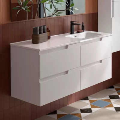 Ensemble VIMA 121cm Blanc satin� meuble 2 tiroirs + vasque avec plan � gauche (miroir en option) - SALGAR R�f. 118667