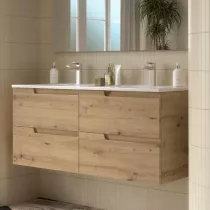 Ensemble VIMA 121cm Ch&ecirc;ne montana meuble 2 tiroirs + vasque (miroir en option) - SALGAR R&eacute;f. 117943