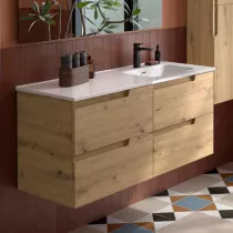 Ensemble VIMA 121cm Ch&ecirc;ne montana meuble 2 tiroirs + vasque avec plan &agrave; gauche (miroir en option)  - SALGAR R&eacute;f. 118670