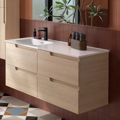 Ensemble VIMA 121cm Ch�ne Sienna meuble 2 tiroirs + vasque avec plan � droite (miroir en option) - SALGAR R�f. 118665