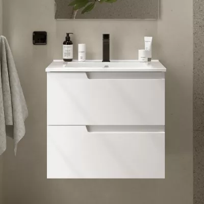 Ensemble VIMA 61cm Blanc satin� meuble 2 tiroirs + vasque (miroir en option) - SALGAR R�f. 111762