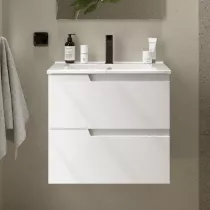 Ensemble VIMA 61cm Blanc satin&eacute; meuble 2 tiroirs + vasque (miroir en option) - SALGAR R&eacute;f. 111762