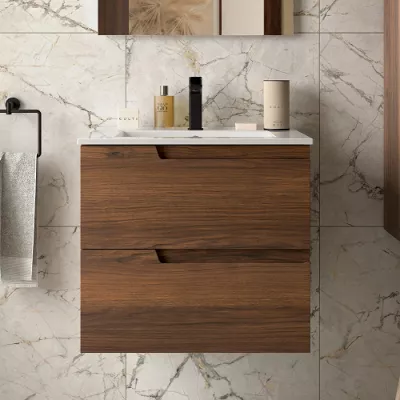 Ensemble VIMA 61cm Noyer maya meuble 2 tiroirs + vasque (miroir en option)- SALGAR R�f. 113500