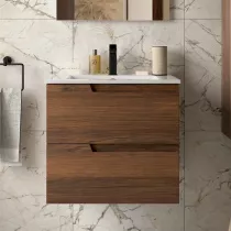 Ensemble VIMA 61cm Noyer maya meuble 2 tiroirs + vasque (miroir en option)- SALGAR R&eacute;f. 113500