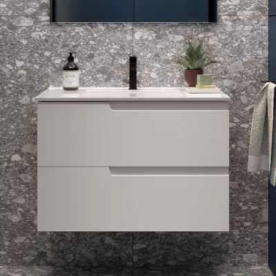 Ensemble VIMA 81cm Blanc satin� meuble 2 tiroirs + vasque (miroir en option) - SALGAR R�f. 111763