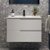 Ensemble VIMA 81cm Blanc satin&eacute; meuble 2 tiroirs + vasque (miroir en option) - SALGAR R&eacute;f. 111763