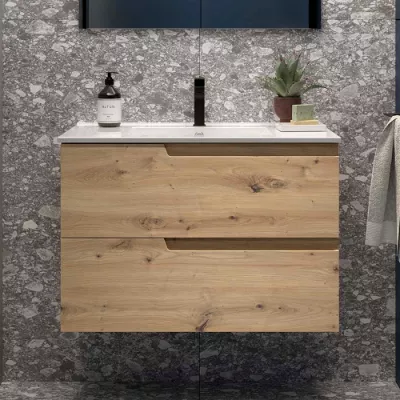 Ensemble VIMA 81cm Ch�ne montana meuble 2 tiroirs + vasque (miroir en option) - SALGAR R�f. 117941