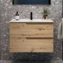 Ensemble VIMA 81cm Ch&ecirc;ne montana meuble 2 tiroirs + vasque (miroir en option) - SALGAR R&eacute;f. 117941