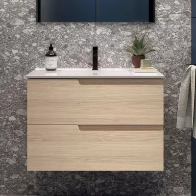 Ensemble VIMA 81cm Ch�ne Sienna meuble 2 tiroirs + vasque (miroir en option)  - SALGAR R�f. 117961