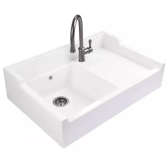 Evier à poser 1 cuve François Ier 90cm céramique Blanc brillant