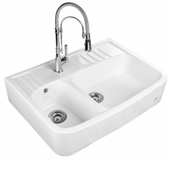 PROMO -20% : Evier à poser 2 bacs Clotaire 90x66cm céramique Blanc -  CHAMBORD Réf. EV9524006