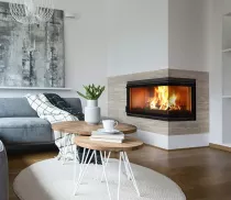 Foyer &agrave; bois 10kW 800 Angle vitre droite avec volet - INVICTA R&eacute;f. P628372