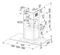 Hotte box LINE FGL 625 XS NP 60cm 620m3/h (700m3/h intensif) inox/verre - FRANKE Réf. 731201