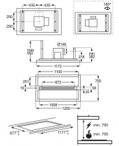 Hotte de plafond 120cm 710m3/h Inox - AEG Réf. DCE5260HM