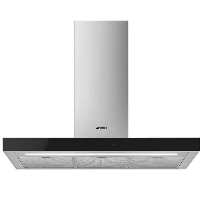 Hotte d�corative 90cm 800 m3/h intensif Inox / verre Noir -SMEG Elite R�f. KBT9L4VN