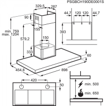 Hotte décorative box 90cm 700m3/h Inox - AEG Réf. DBE5961HG