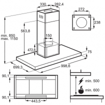 Hotte décorative îlot 100cm 800m3/h Inox - AEG Réf. DIK8190HG