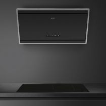 Hotte décorative inclinée 90cm 493m3/h (729m3/h intensif) Noir mat - SMEG Elite Réf. KV394MB