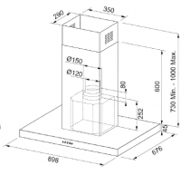 Hotte îlot FORMAT FDF 9354 XS 90cm 620m3/h (700m3/h intensif) Inox - FRANKE Réf. 433075