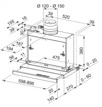 Hotte tiroir OMNIA FTCO 60 XS 60cm 560m3/h Inox - FRANKE R&eacute;f. 766814