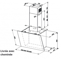 Hotte verticale inclinée SMART 2.0 60cm 550m3/h verre noir - FRANKE Réf.663786