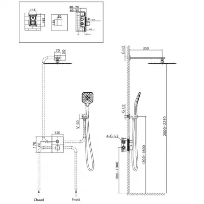 Kit douche encastr� thermostatique carr� Blanc mat - O\'DESIGN R�f. KIT802HC-BM
