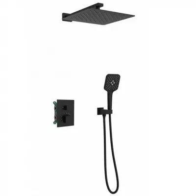 Kit douche encastr� thermostatique carr� Noir mat - O\'DESIGN R�f. KIT802HC-NM