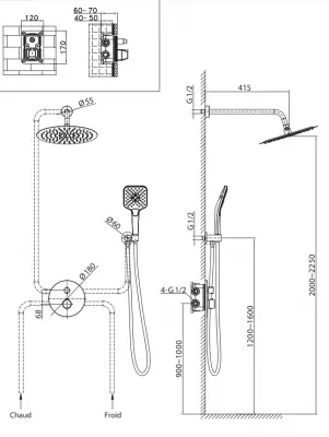 Kit douche encastr� thermostatique rond Blanc mat - O\'DESIGN R�f. KIT802HR-BM