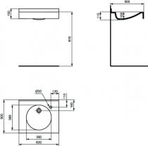 Lavabo-plan 60 x 50 cm - Porcher Réf. P094401